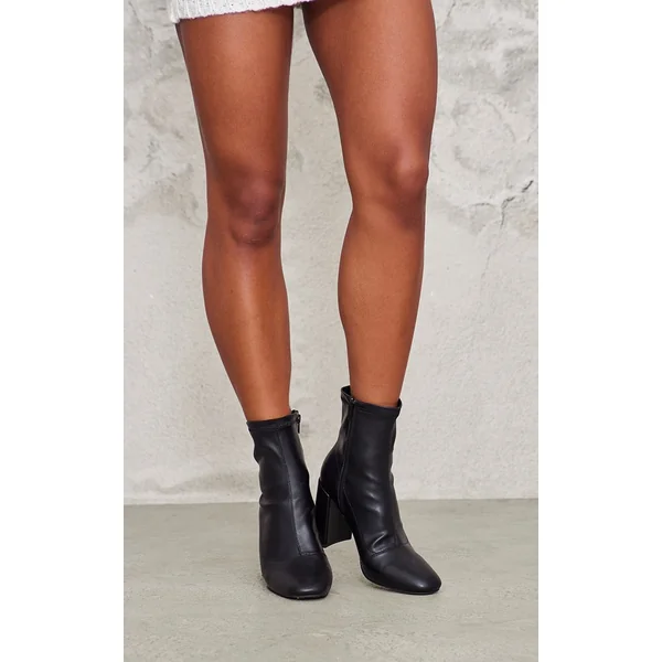 Noir Bottines Chaussettes À Talon Bout Rond Effet Croco En SYNTHÉTIQUE