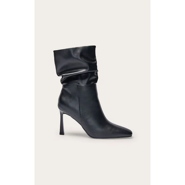 Noir Bottines À Bout Biseauté En Synthétique Froncée