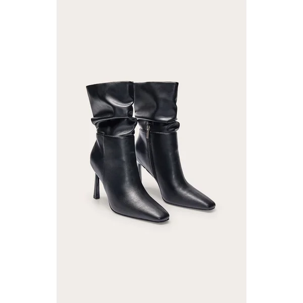Noir Bottines À Bout Biseauté En Synthétique Froncée
