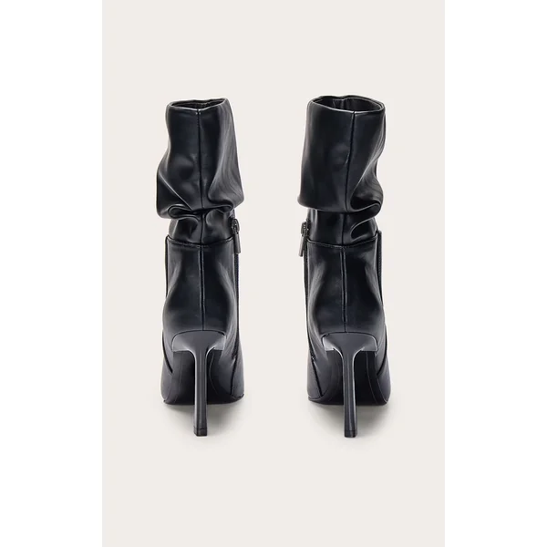 Noir Bottines À Bout Biseauté En Synthétique Froncée