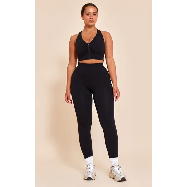 Noir Brassière De Sport Shape Active Froncée Avec Zip Et Bonnets