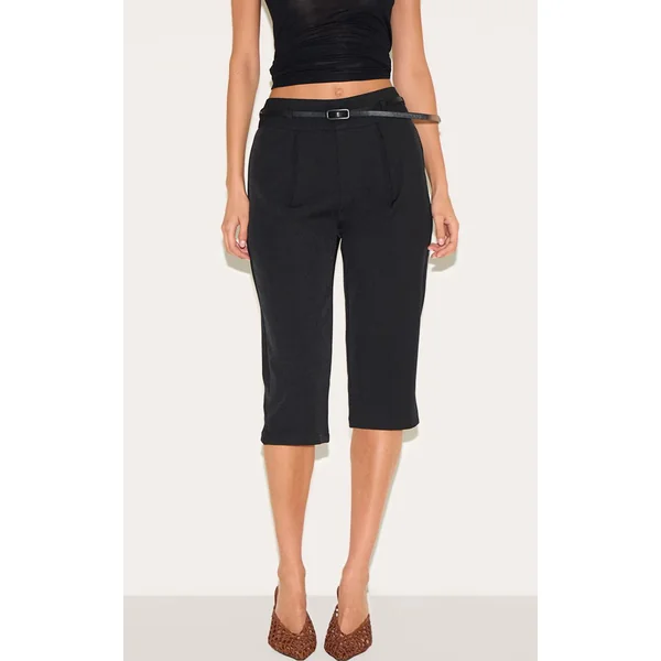 Noir Capri À Détail Ceinture Tissé