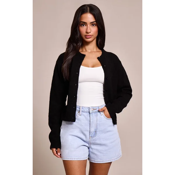 Noir Cardigan Boutonné En Maille Petite