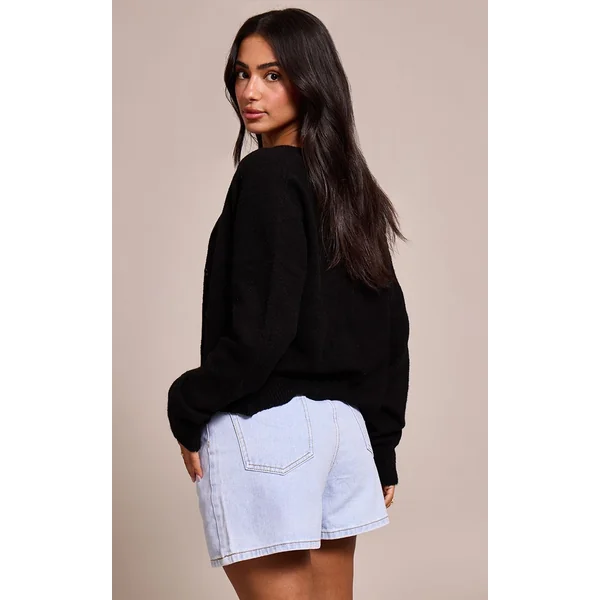 Noir Cardigan Boutonné En Maille Petite