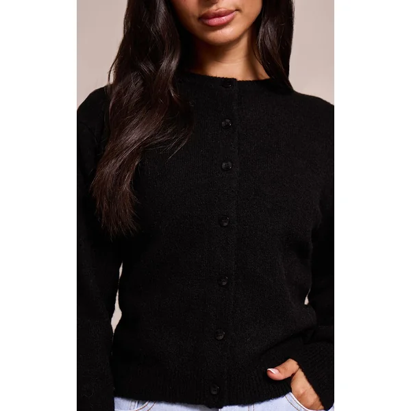 Noir Cardigan Boutonné En Maille Petite