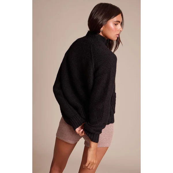 Noir Cardigan En Maille Zippé Avec Détail De Poches