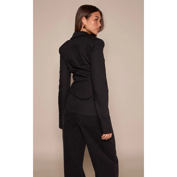 Noir Chemise En Coton À Épaulettes Et Détail De Poignets Froncés