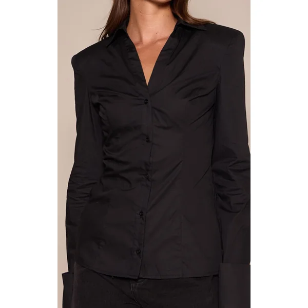 Noir Chemise En Coton À Épaulettes Et Détail De Poignets Froncés