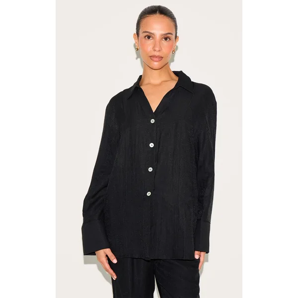 Noir Chemise Oversize Tissée Petite