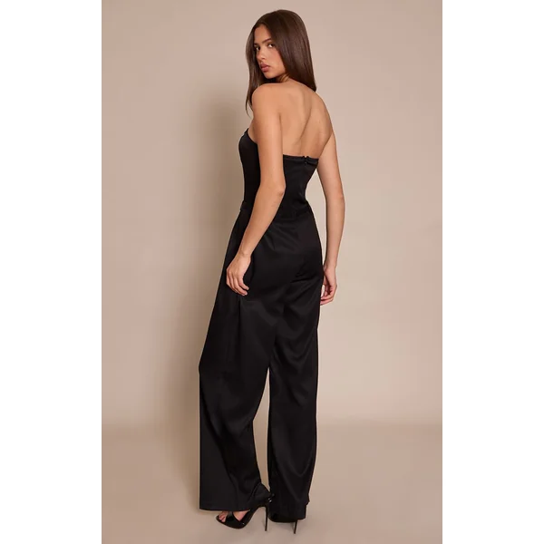 Noir Combinaison Jambe Droite À Taille Portefeuille Et Bustier Bandeau