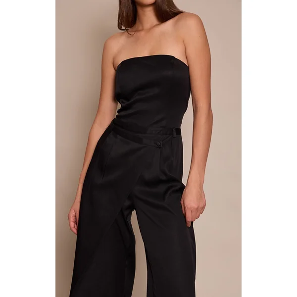 Noir Combinaison Jambe Droite À Taille Portefeuille Et Bustier Bandeau
