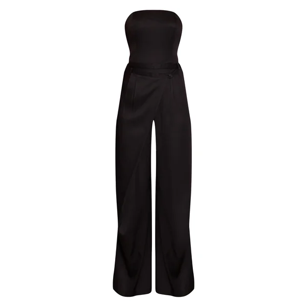 Noir Combinaison Jambe Droite À Taille Portefeuille Et Bustier Bandeau