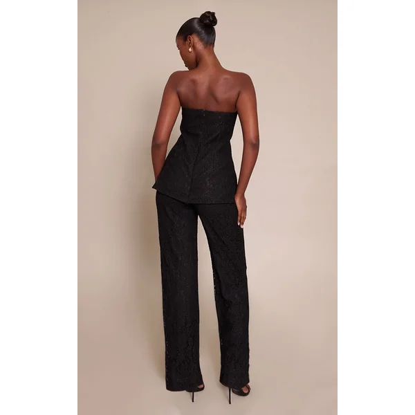 Noir Combinaison Pantalon Droit À Superposition Bandeau En Dentelle