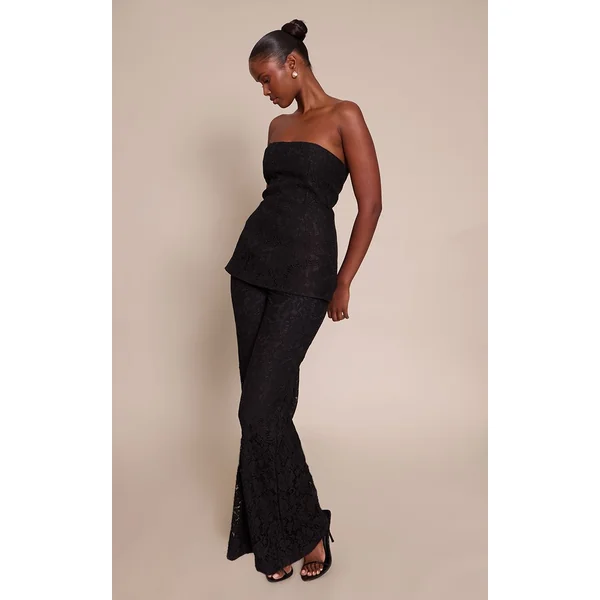 Noir Combinaison Pantalon Droit À Superposition Bandeau En Dentelle