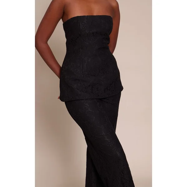 Noir Combinaison Pantalon Droit À Superposition Bandeau En Dentelle
