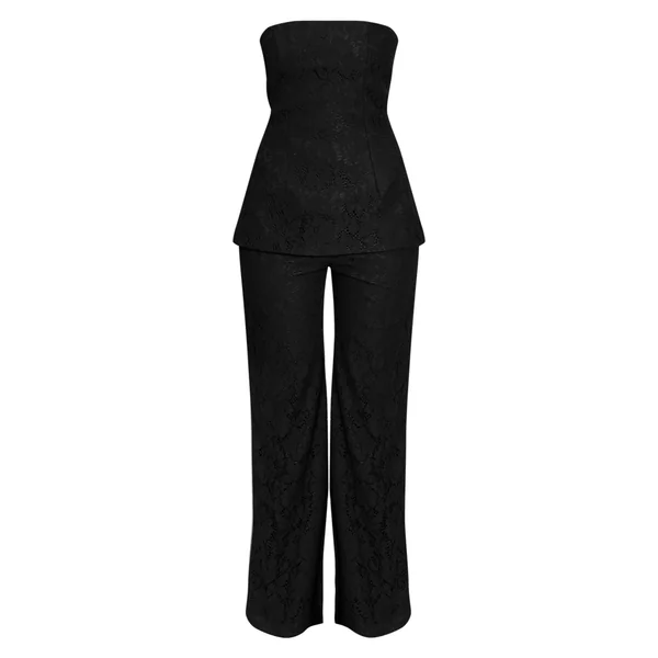 Noir Combinaison Pantalon Droit À Superposition Bandeau En Dentelle