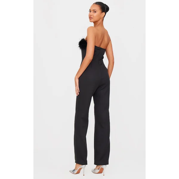Noir Combinaison-pantalon Jambe Droite Bandeau En Synthétique