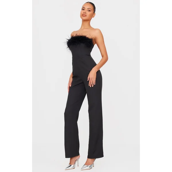 Noir Combinaison-pantalon Jambe Droite Bandeau En Synthétique