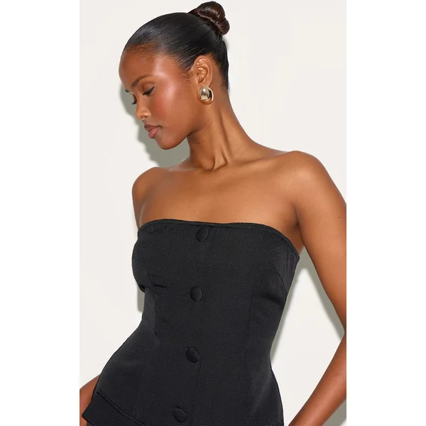 Noir Combinaison-short Bandeau Ajustée À Détail Plissé