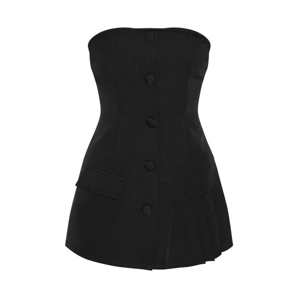 Noir Combinaison-short Bandeau Ajustée À Détail Plissé