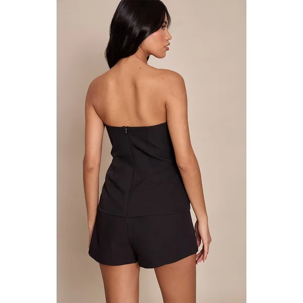 Noir Combinaison-short Longue Ajustée À Bandeau En Tissu Tissé