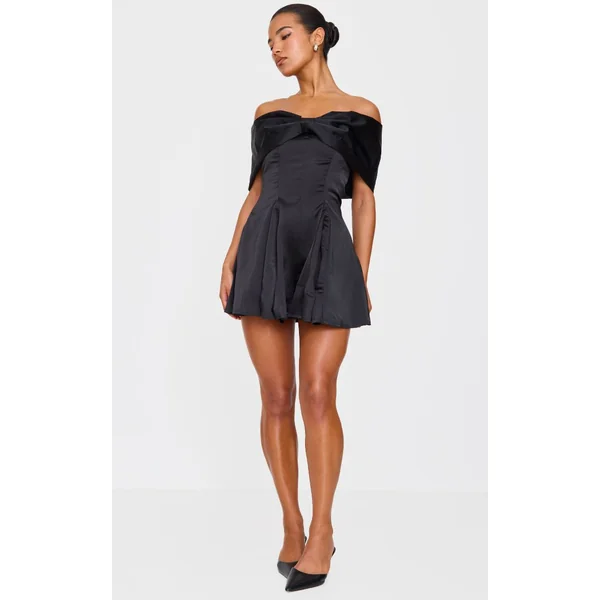 Noir Combinaison-short Premium En Satin Avec Nœud Extrême