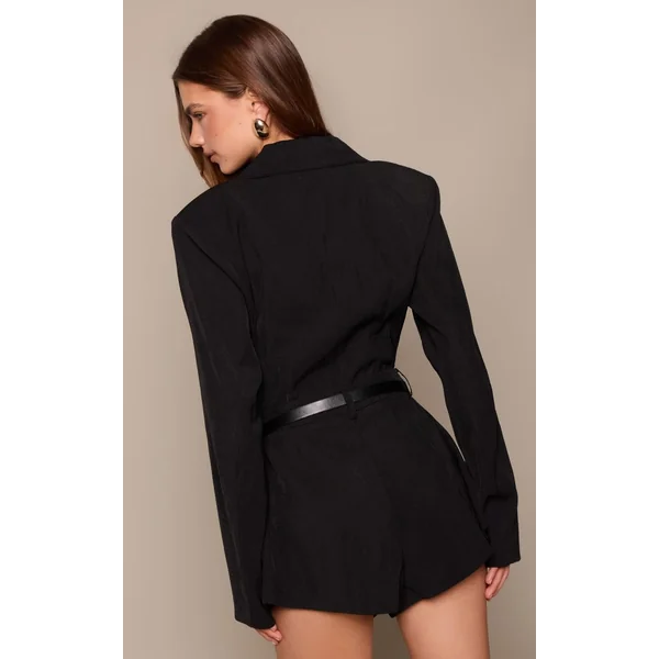 Noir Combinaison-short Style Blazer Avec Ceinture