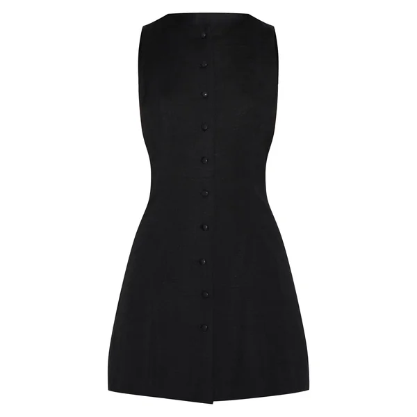 Noir Combi-short Jupe-culotte En Lin Jaune Beurre Avec Dos Cintré