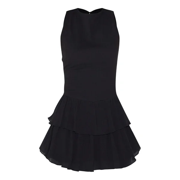 Noir Combishort Étagé En Coton Gaze De Coton À Volants