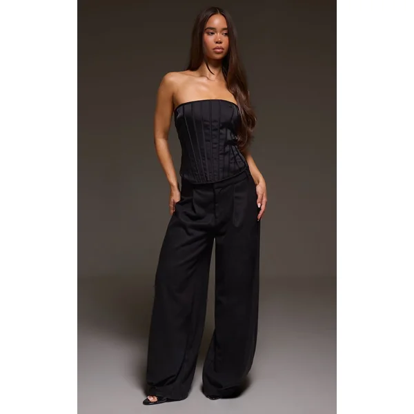Noir Corset Bustier Satiné À Baleines