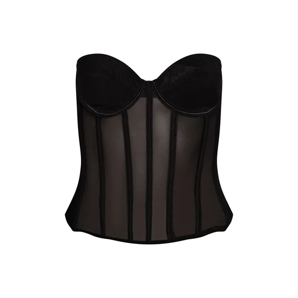 Noir Corset Structuré En Résille À Lacets