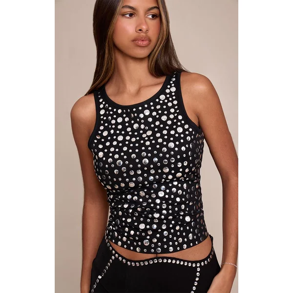 Noir Débardeur Petite À Détails Cloutés