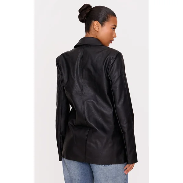 Noir Délavé Blazer En Synthétiquecuir Texturé
