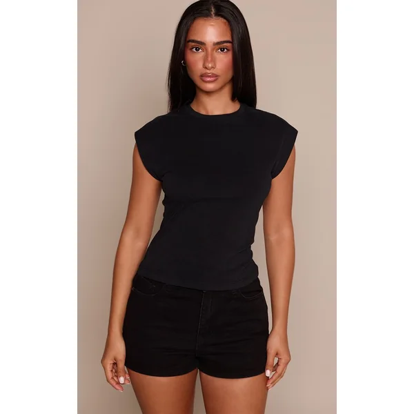 Noir Délavé Short Basique Taille Haute Petite