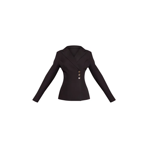 Noir Ensemble Blazer Cintré À La Taille En Tissu Tissé