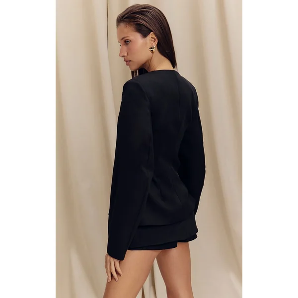 Noir Ensemble Blazer Cintré À Taille Froncée Et Manches Cocon Avec Boutonnage