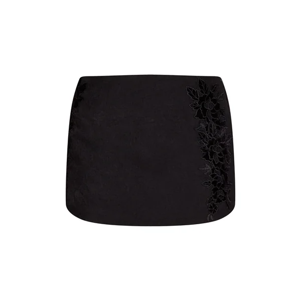 Noir Ensemble Mini-jupe En Velours Fleuri Tissé