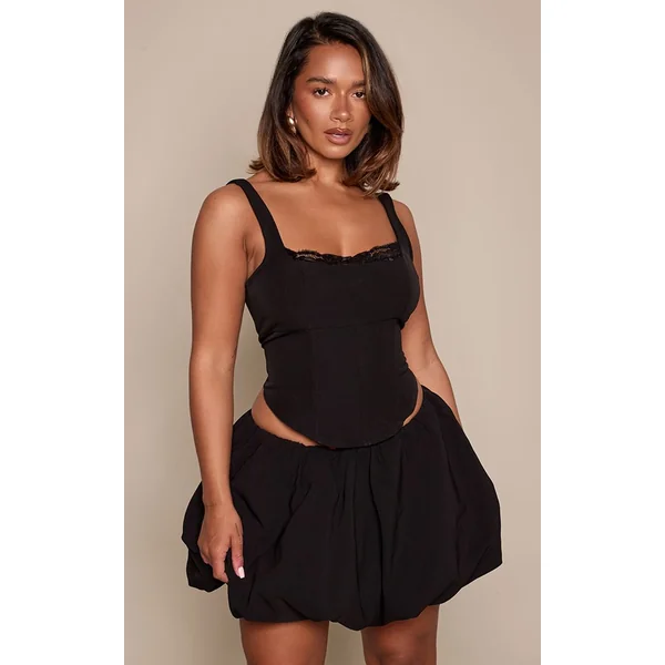 Noir Ensemble Top Corset À Bordure En Dentelle Shape
