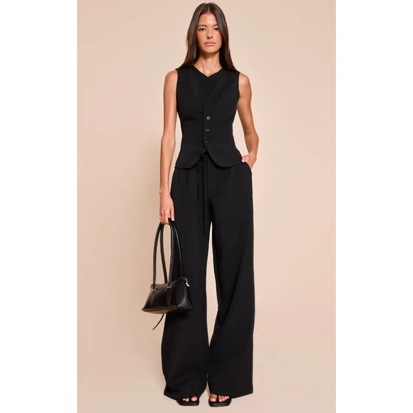 Noir Gilet Ajusté En Tissu Tissé