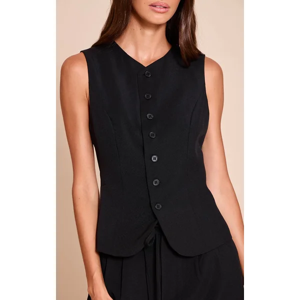 Noir Gilet Ajusté En Tissu Tissé
