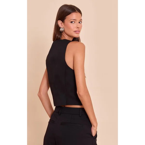 Noir Gilet Ajusté Tissé Avec Détail De Boutons