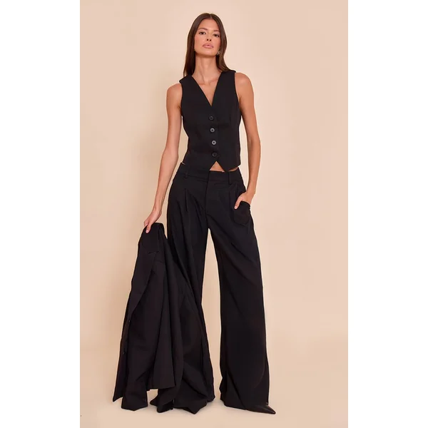 Noir Gilet Ajusté Tissé Avec Détail De Boutons