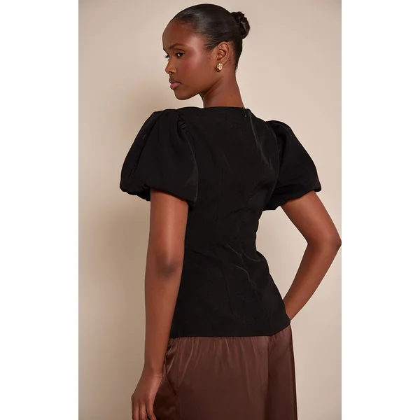 Noir Haut Ajusté Tissé À Manches Bouffantes