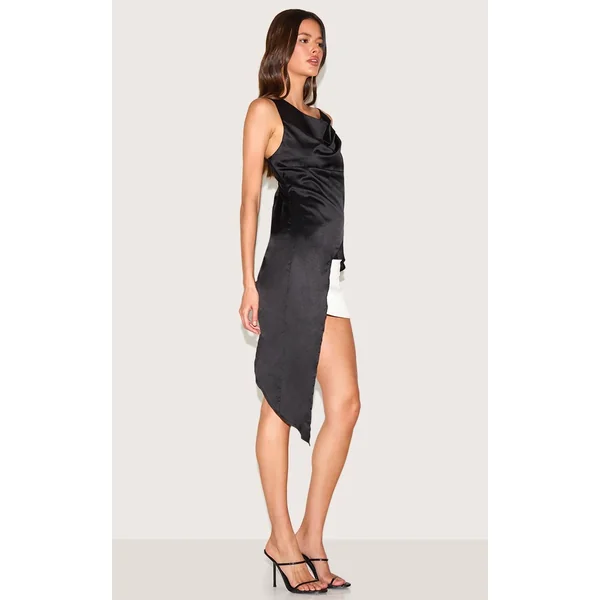 Noir Haut Asymétrique En Satin