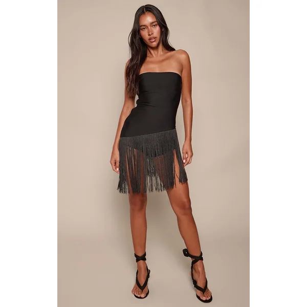 Noir Haut Asymétrique À Bandage Avec Ourlet À Franges