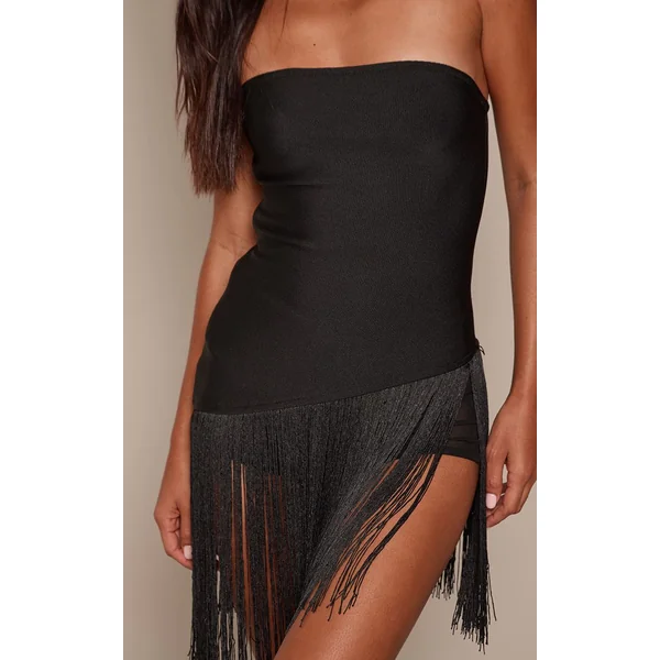 Noir Haut Asymétrique À Bandage Avec Ourlet À Franges
