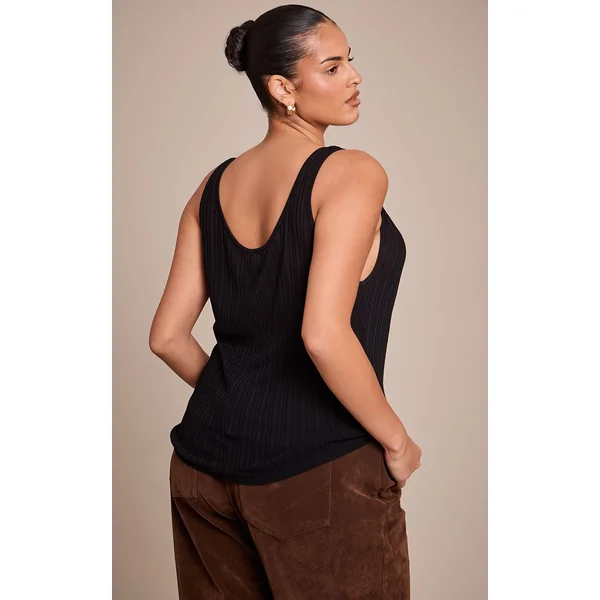 Noir Haut En Maille Grande Taille Col Bénitier Avec Détails Contrastés