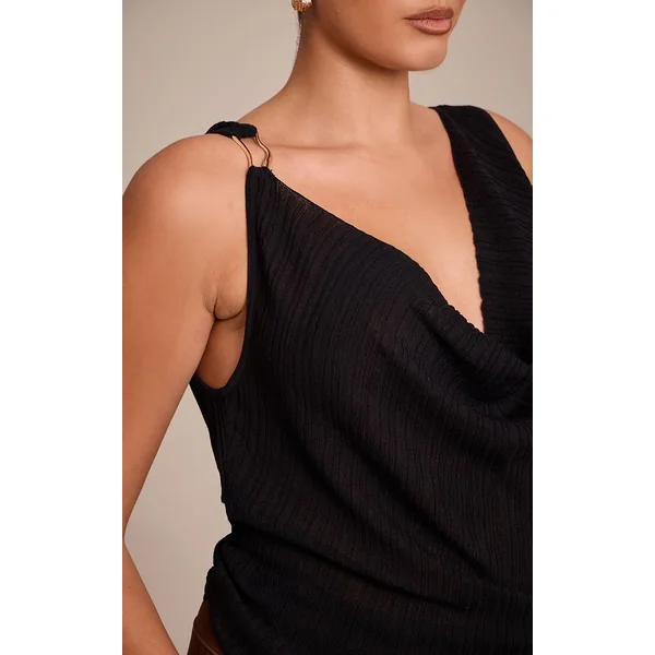 Noir Haut En Maille Grande Taille Col Bénitier Avec Détails Contrastés
