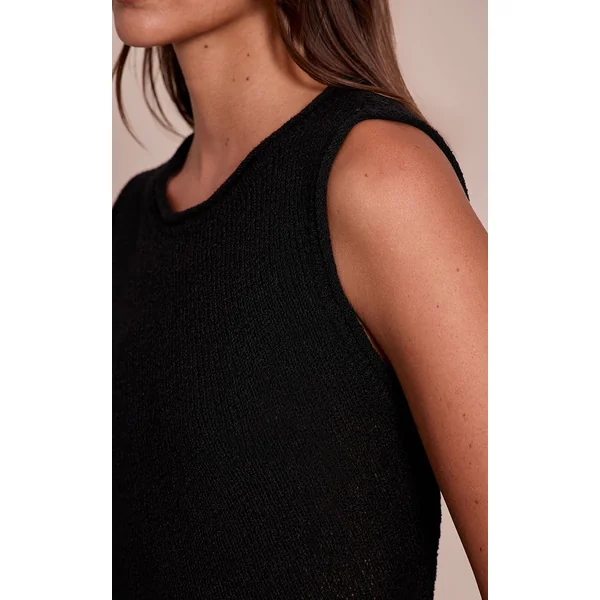Noir Haut En Maille À Pompons Asymétrique