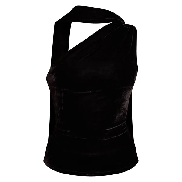 Noir Haut En Velours Asymétrique Avec Détail Foulard